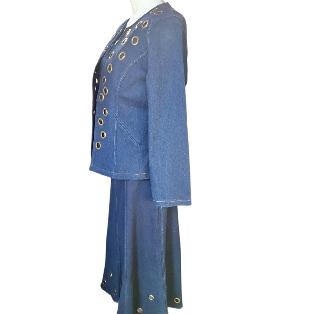 Regalia Womens 3-Piece Denim Suit Set With Grommet Accents Jacket Sleeveless Blo - Picture 11 of 16